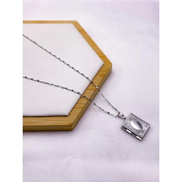 RELICÁRIO AÇO INOXIDÁVEL  55CM  ÁLBUM - PRATEADO