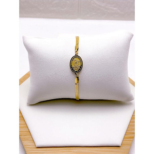 PULSEIRA AÇO INOX FITA SÃO MIGUEL ARCANJO - DOURADA