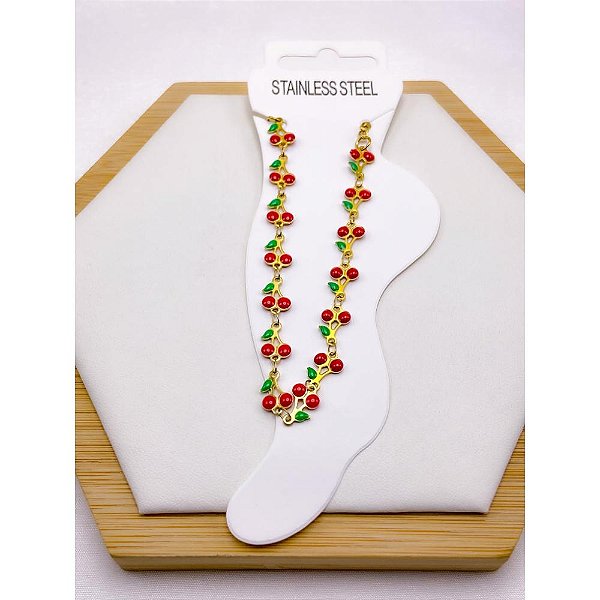 TORNOZELEIRA AÇO INOX CEREJA - DOURADA