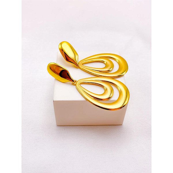 BRINCO AÇO INOXIDÁVEL GOTA VAZADA  - DOURADO