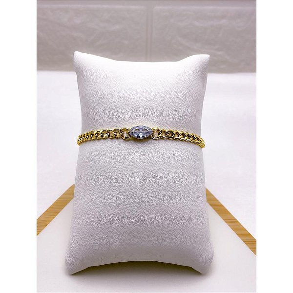 PULSEIRA AÇO INOX GRUMET PEDRA CRISTAL - DOURADA