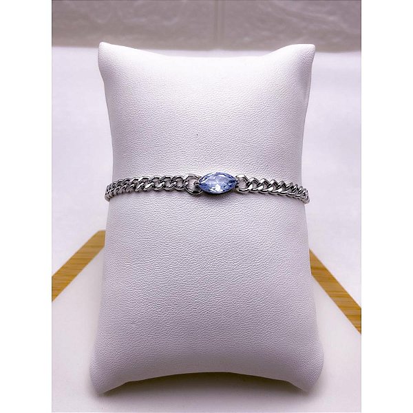 PULSEIRA AÇO INOX GRUMET PEDRA CRISTAL - PRATEADA