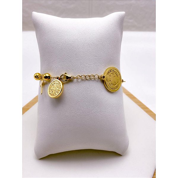 PULSEIRA AÇO INOX BOLINHAS SÃO BENTO - DOURADA