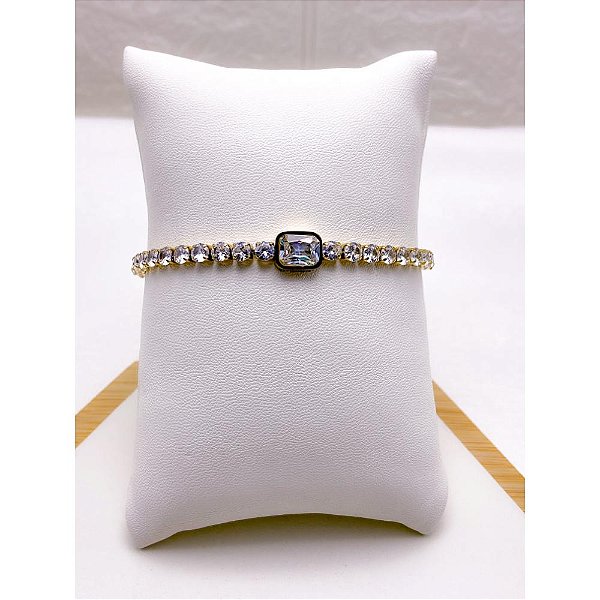 PULSEIRA AÇO INOX RIVIERA PEDRA CRISTAL - DOURADA