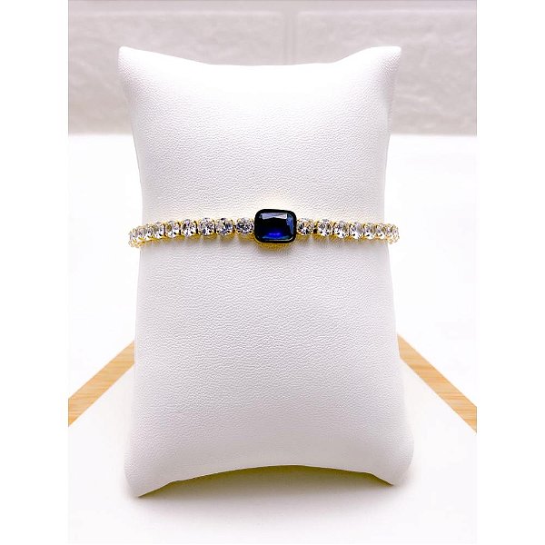 PULSEIRA AÇO INOX RIVIERA PEDRA AZUL - DOURADA