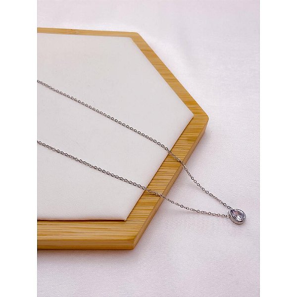 COLAR AÇO INOXIDÁVEL  45CM GOTA CRISTAL - PRATEADO