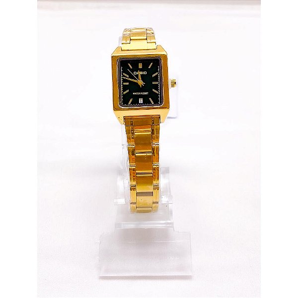 RELÓGIO VINTAGE AÇO INOXIDAVEL FEMININO FUNDO PRETO - DOURADO