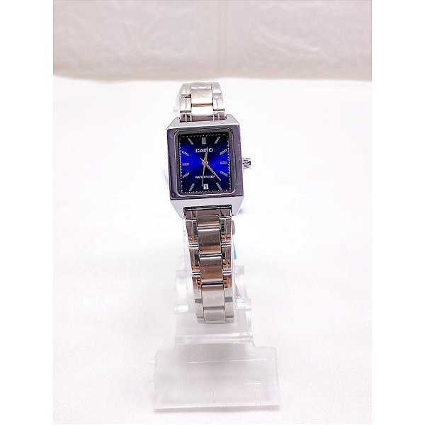RELÓGIO VINTAGE AÇO INOXIDAVEL FEMININO FUNDO AZUL CANETA - PRATEADO