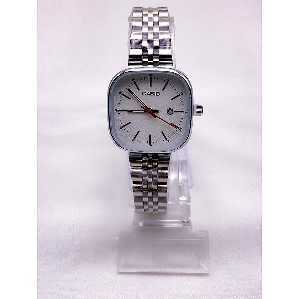 RELÓGIO VINTAGE AÇO INOXIDAVEL FEMININO FUNDO BRANCO - PRATEADO