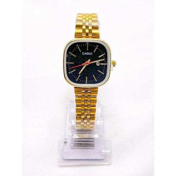 RELÓGIO VINTAGE AÇO INOXIDAVEL FEMININO FUNDO PRETO - DOURADO