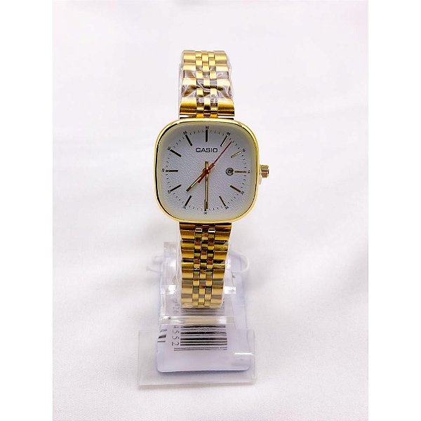 RELÓGIO VINTAGE AÇO INOXIDAVEL FEMININO FUNDO BRANCO - DOURADO