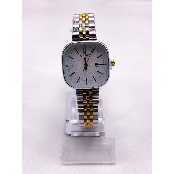 RELÓGIO VINTAGE AÇO INOXIDAVEL FEMININO FUNDO BRANCO - DOURADO E PRATEADO