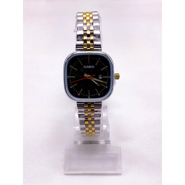 RELÓGIO VINTAGE AÇO INOXIDAVEL FEMININO FUNDO PRETO - DOURADO E PRATEADO