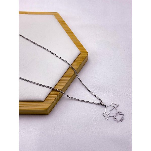 COLAR AÇO INOXIDÁVEL 45CM PINGENTE 1 MENINA - PRATEADO