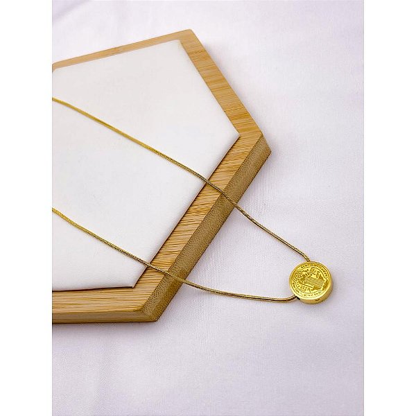 COLAR AÇO INOXIDÁVEL  45CM  PINGENTE SÃO BENTO - DOURADO