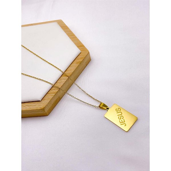 COLAR AÇO INOXIDÁVEL 50CM PINGENTE JESUS - DOURADO