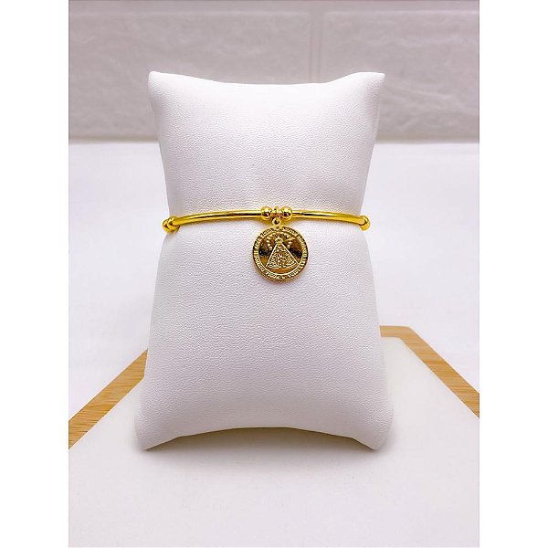 BRACELETE AÇO INOXIDAVEL PINGENTE NOSSA SENHORA APARECIDA - DOURADO