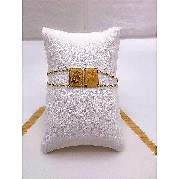 PULSEIRA AÇO INOXIDAVEL ESTILO ESCAPULARIO SÃO BENTO - DOURADA