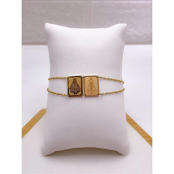 PULSEIRA AÇO INOXIDAVEL ESTILO ESCAPULARIO NOSSA SENHORA - DOURADA