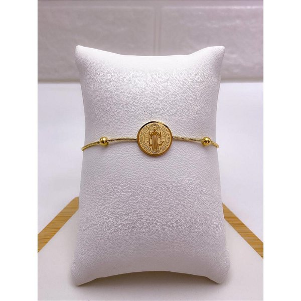 PULSEIRA AÇO INOXIDAVEL BOLINHAS SÃO BENTO - DOURADA
