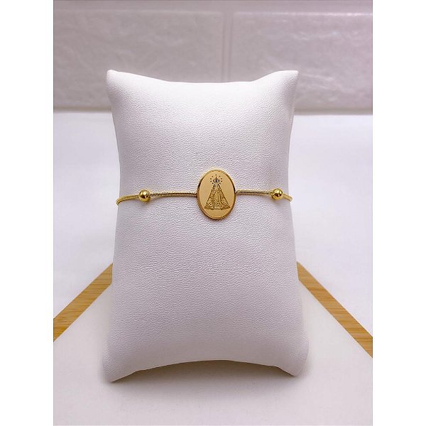 PULSEIRA AÇO INOXIDAVEL BOLINHAS NOSSA SENHORA APARECIDA - DOURADA