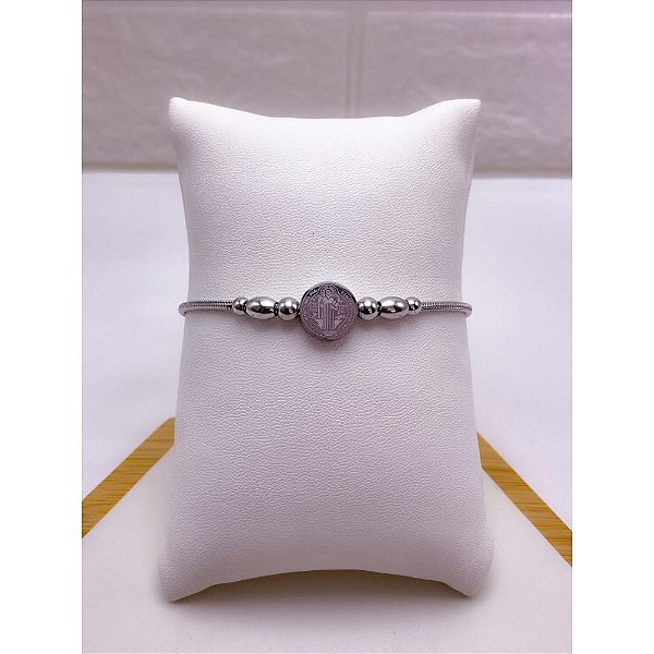 PULSEIRA AÇO INOX TIPO PANDORA BERLOQUE SÃO BENTO - PRATEADA