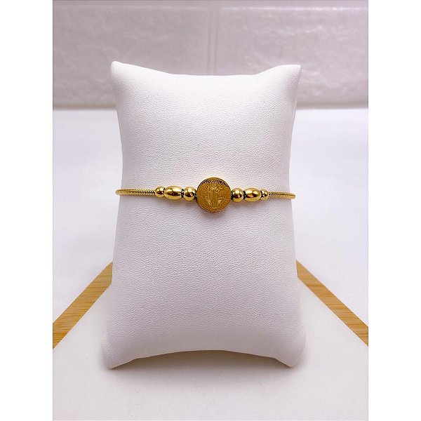 PULSEIRA AÇO INOX TIPO PANDORA BERLOQUE SÃO BENTO - DOURADA