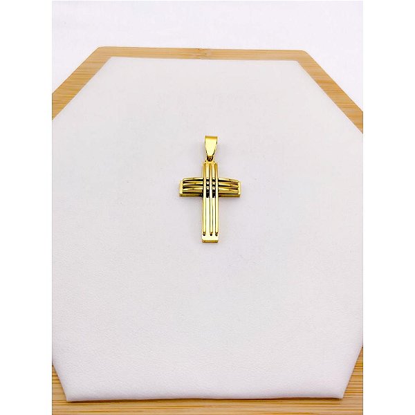 PINGENTE AÇO INOXIDÁVEL CRUCIFIXO PAI NOSSO - DOURADO
