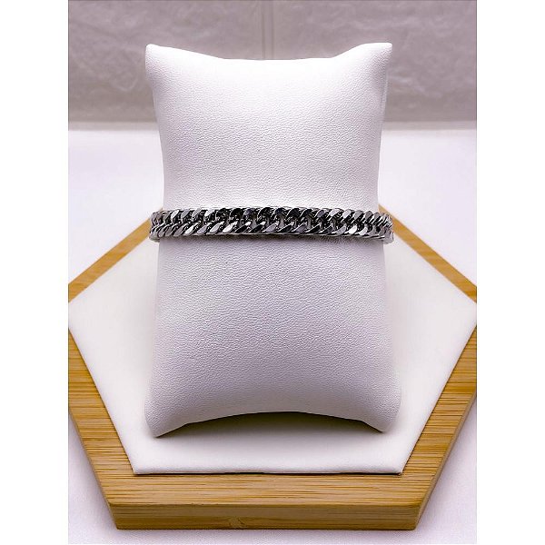 PULSEIRA AÇO INOX GRUMET DUPLA 1.6MM 22CM - PRATEADA