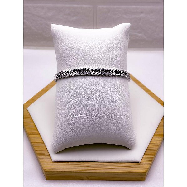 PULSEIRA AÇO INOX GRUMET DUPLA 1.2MM  22CM - PRATEADA