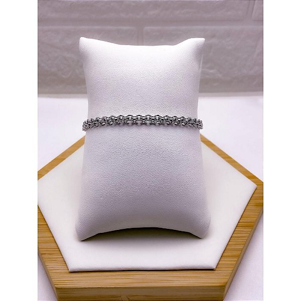 PULSEIRA AÇO INOXIDÁVEL ELO CADEADO DUPLO 22CM   - PRATEADA