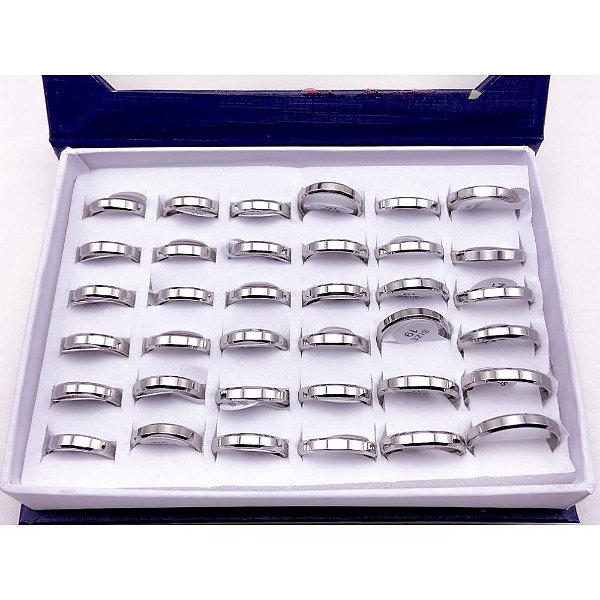 CAIXA ALIANÇA AÇO INOXIDÁVEL LISA CHANFRADA 4MM -PRATEADA (36 UNIDADES)