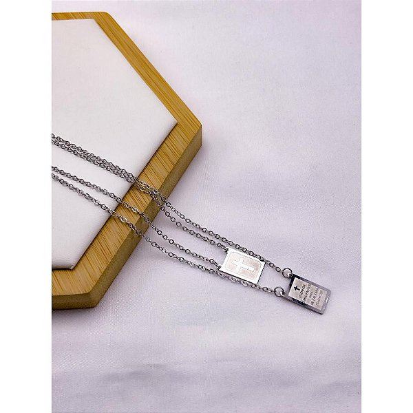 ESCAPULARIO AÇO INOXIDÁVEL  60CM PINGENTE SÃO JORGE E SAGRADO CORAÇÃO DE JESUS - PRATEADO