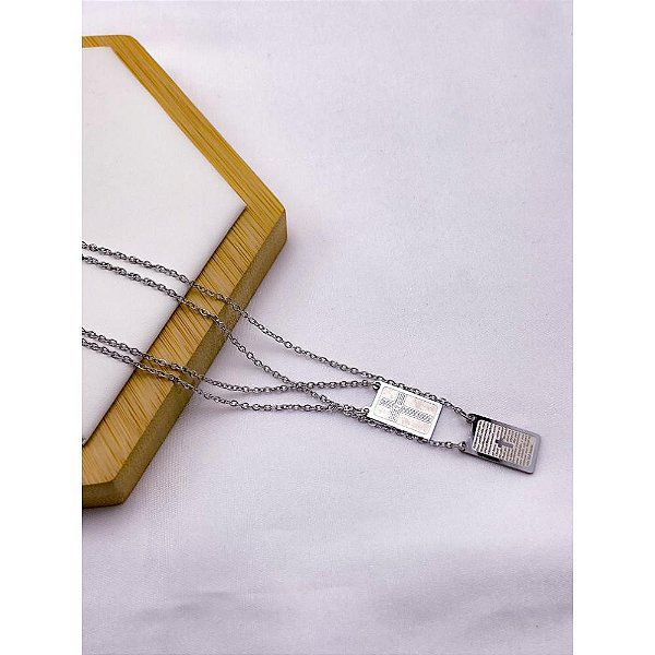 ESCAPULARIO AÇO INOXIDÁVEL  60CM PINGENTE ORAÇÃO PAI NOSSO - PRATEADO