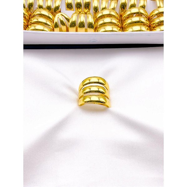 ANEL AÇO INOXIDÁVEL AJUSTÁVEL 3 FIOS LARGOS - DOURADO  (UNIDADE)
