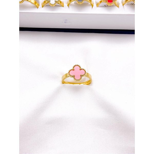 ANEL AÇO INOXIDÁVEL TREVO ROSA - DOURADO  (UNIDADE)