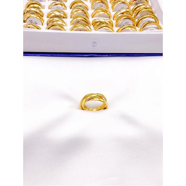 KIT 3 ANEIS AÇO INOXIDÁVEL ENTRELAÇADOS - DOURADO (UNIDADE)
