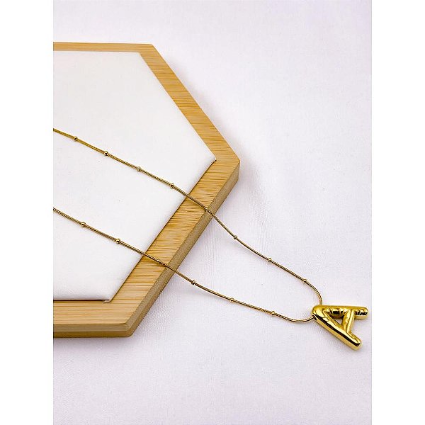 COLAR AÇO INOXIDÁVEL  45CM PINGENTE LETRA "A" - DOURADO