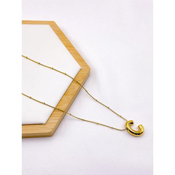 COLAR AÇO INOXIDÁVEL  45CM PINGENTE LETRA "C" - DOURADO