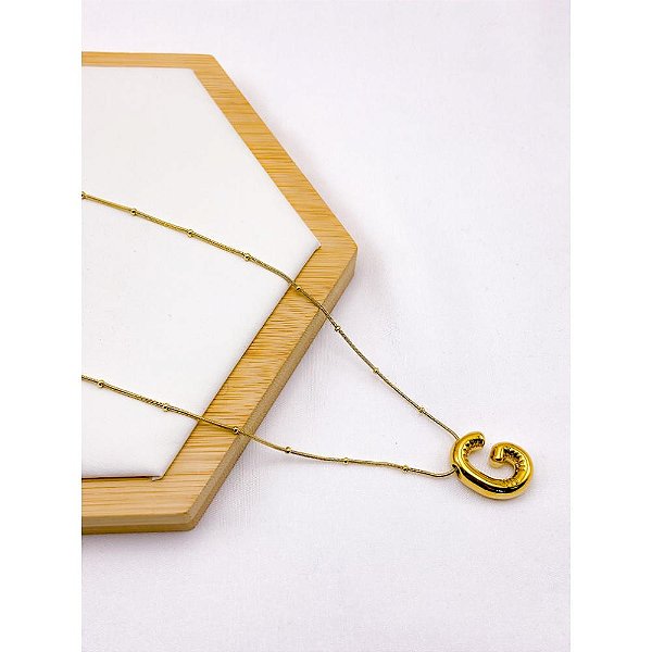 COLAR AÇO INOXIDÁVEL  45CM PINGENTE LETRA "G" - DOURADO