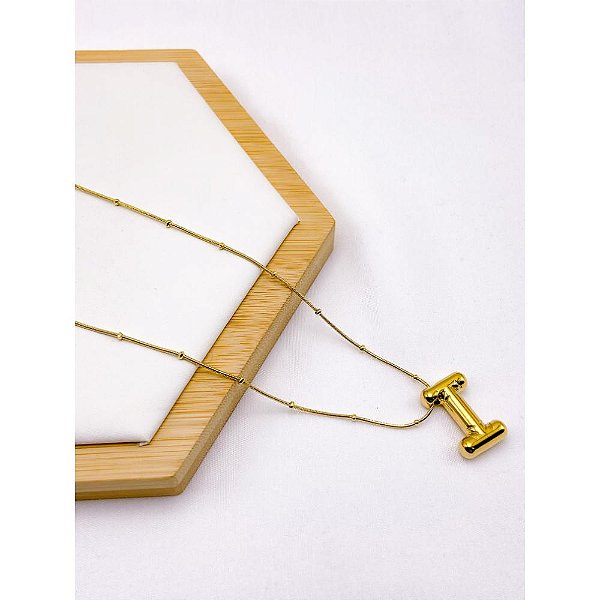 COLAR AÇO INOXIDÁVEL  45CM PINGENTE LETRA "I" - DOURADO