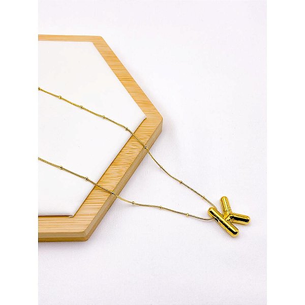 COLAR AÇO INOXIDÁVEL  45CM PINGENTE LETRA "K" - DOURADO