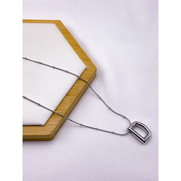 COLAR AÇO INOXIDÁVEL  45CM PINGENTE LETRA "D" - PRATEADO