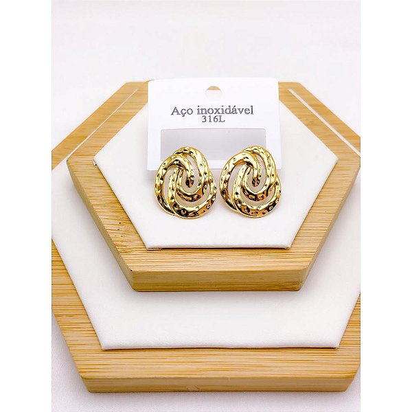 BRINCO AÇO INOXIDÁVEL GEOMETRICO  - DOURADO