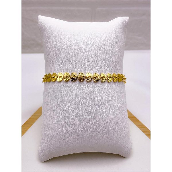 PULSEIRA AÇO INOX  FOLHAS COM DETALHES - DOURADA
