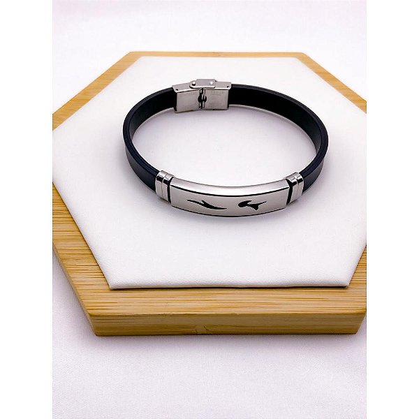 PULSEIRA SILICONE AÇO INOXIDAVEL  22CM - PRATEADA