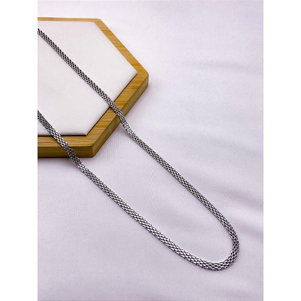 CORRENTE AÇO INOXIDAVEL MALHA ITALIANA 4.0MM 60CM - PRATEADA