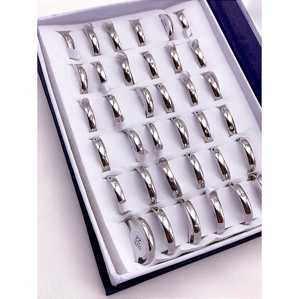 CAIXA DE ALIANÇA TRADICIONAL AÇO INOXIDÁVEL LISA  4MM ZIRCONIA  PRATEADA - (36 UNIDADES)