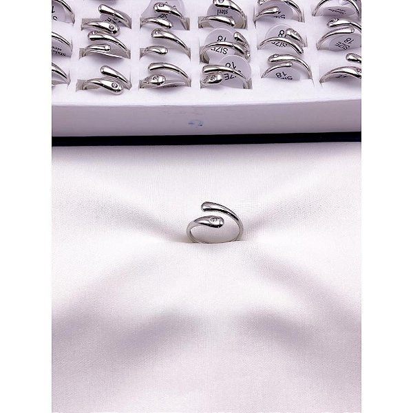 ANEL AÇO INOXIDÁVEL AJUSTÁVEL COM PEDRA CRISTAL - PRATEADO (UNIDADE)