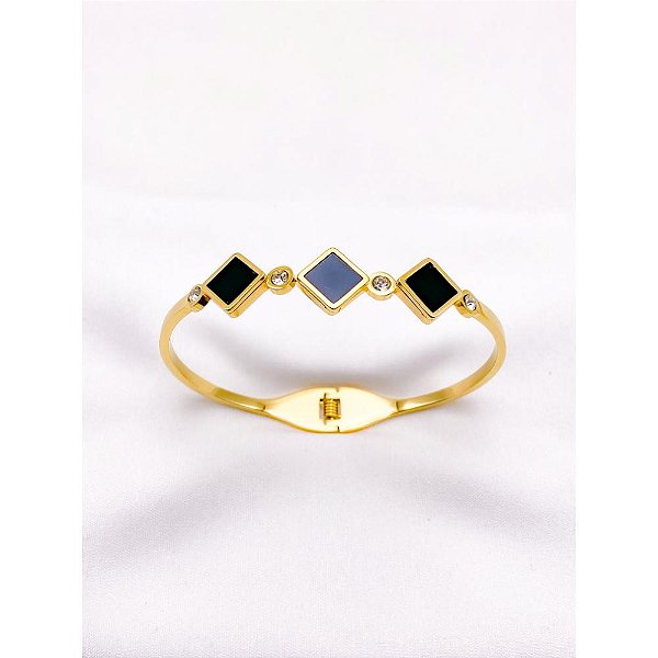 BRACELETE AÇO INOXIDÁVEL GEOMETRICO PRETO - DOURADO